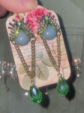 Vintage-Inspired Blue Eyed Beetle Bug Earrings OOAK